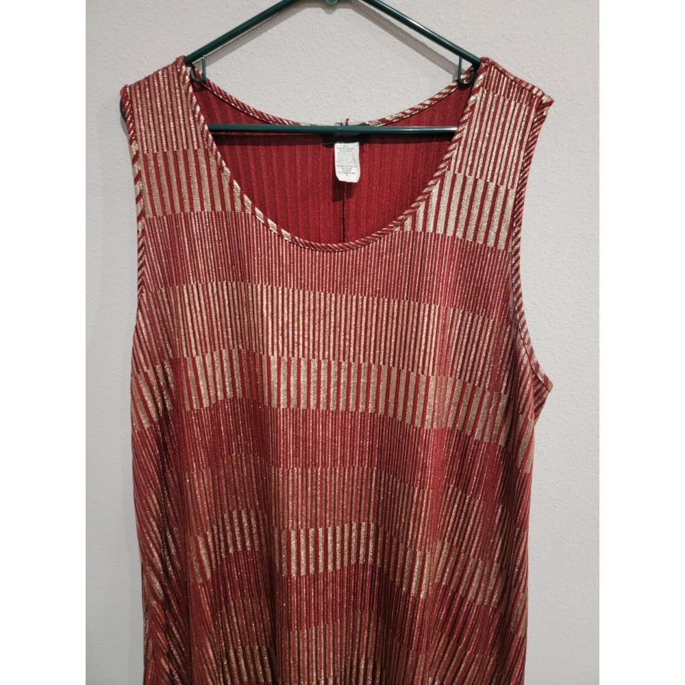 Espresso Women's 3X Red Gold Glitter Stripe A Line Shift Dress‎ Sleeveless - Picture 2 of 8